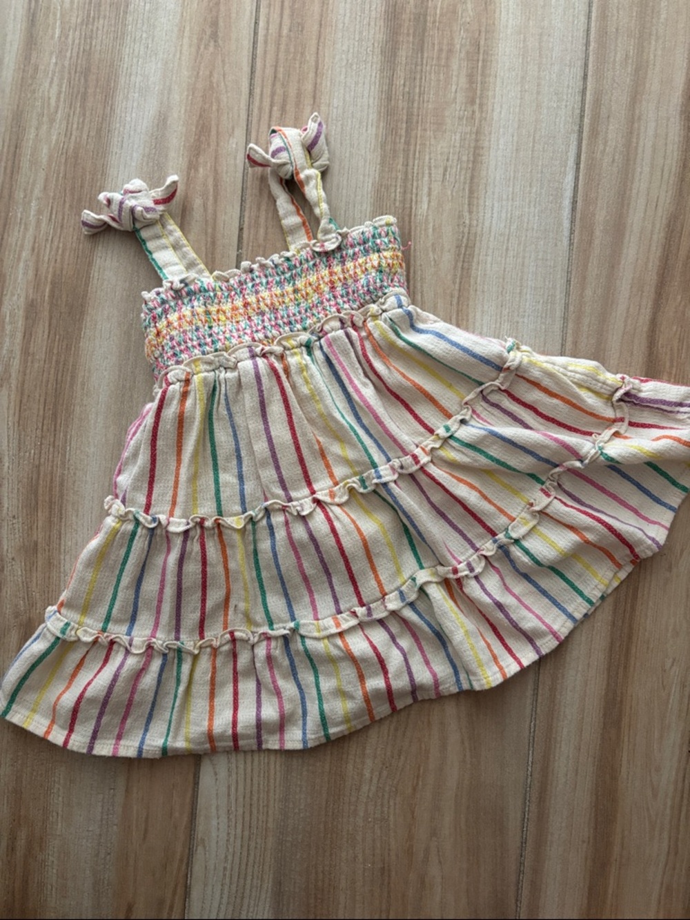 Cat & Jack Cream Rainbow Stripe Ruffle Sundress